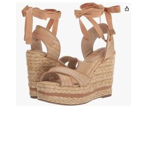 Sam Edelman Vaughn Ankle Wrap Wedge Sandal in Natural Raffia Color, SZ 8, EUC